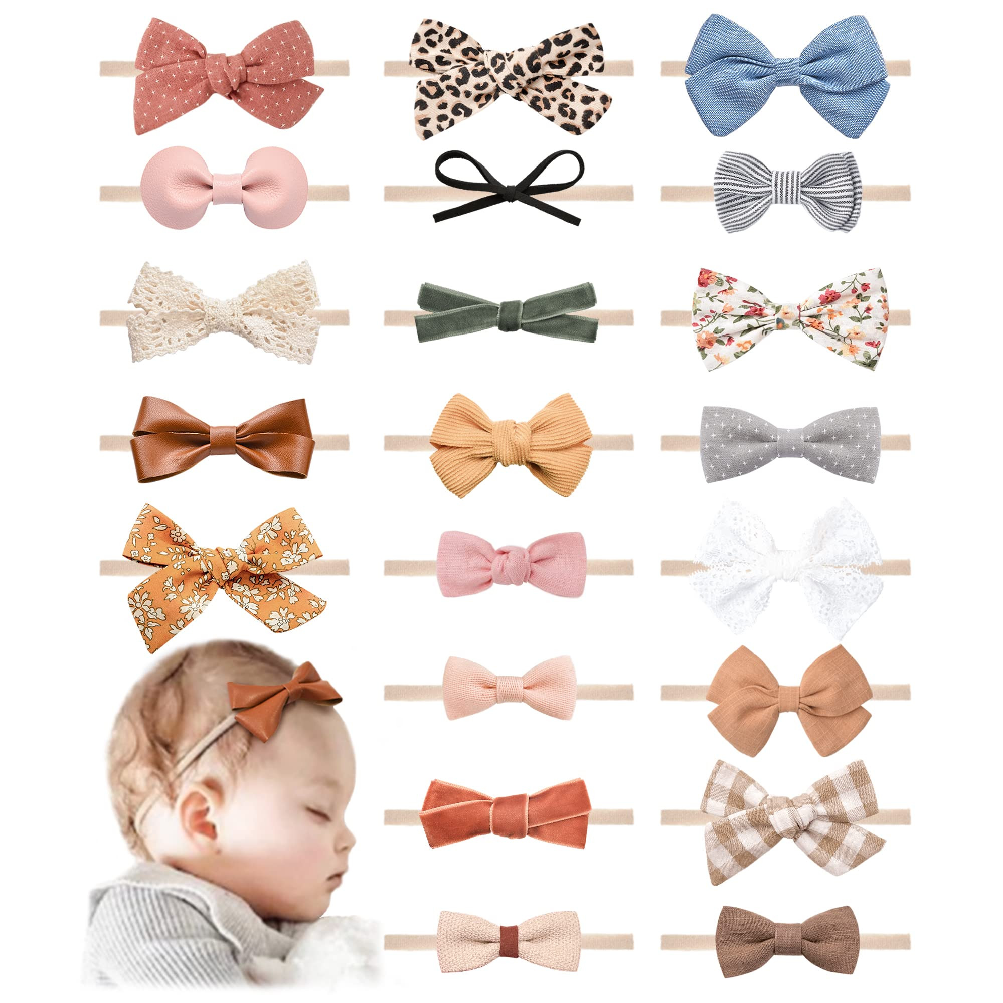 Jesries 21 PCS Baby Headbands and Bows Hairbands Soft Nylon Elastics Handmade Girls Hair Accessor... | Amazon (US)