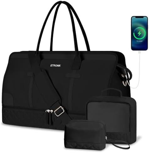 ETRONIK Weekender Overnight Bags for Women, Large Travel Duffle Bag with Shoe Compartment & Wet P... | Amazon (US)