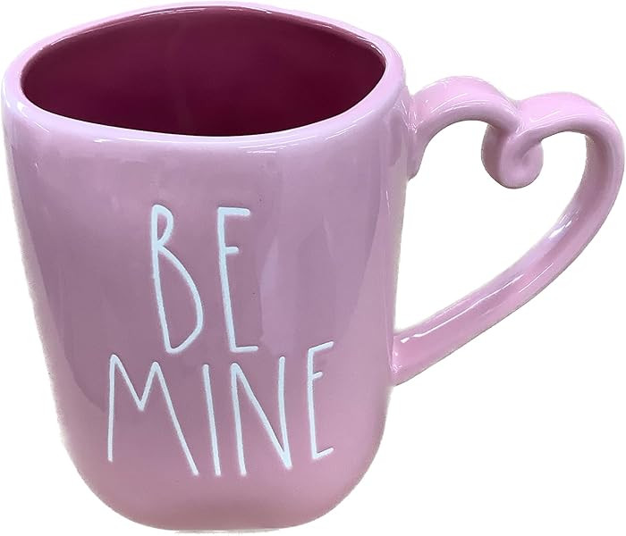 Rae Dunn Valentine's Day Coffee Mug, Pink/Mauve - BE MINE - Heart-Shaped Handle | Amazon (US)