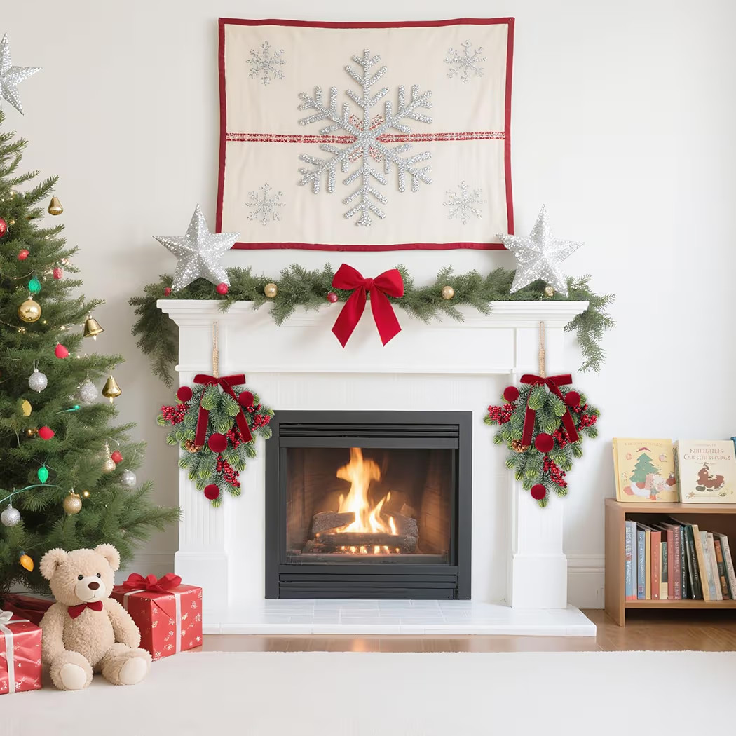 Super Holiday Christmas Decorations, 2PCS Artificial Green Plant Front Door Wreaths Hanging Decor... | Amazon (US)