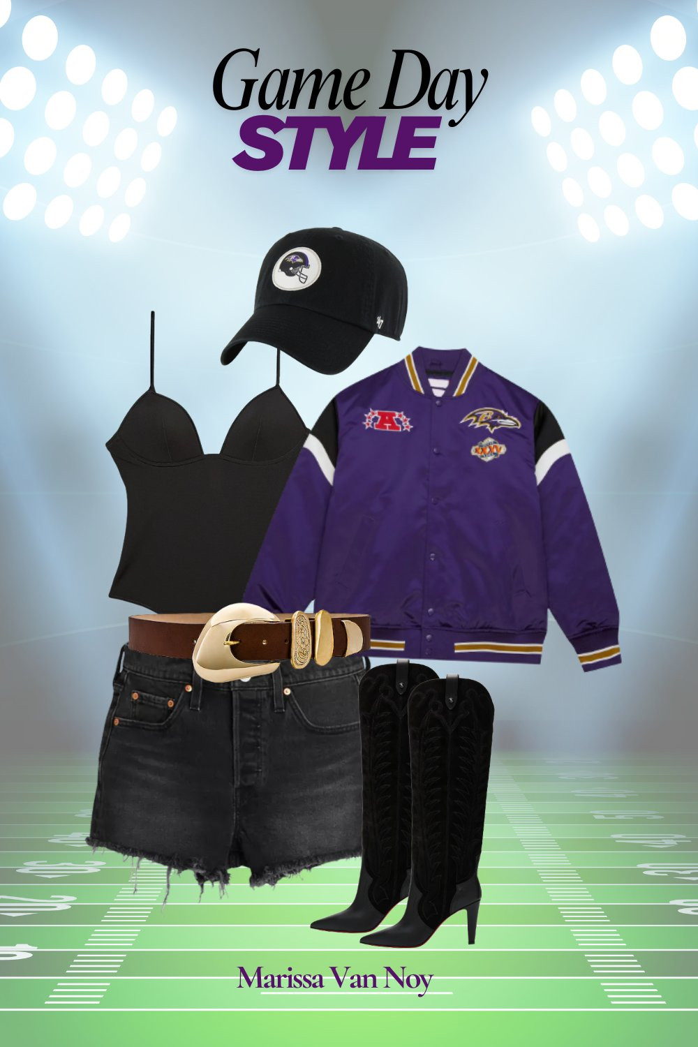  Game day fit 💜🐦‍⬛ Black Ravens hat is from Fanatics, black corset body suit is Fleur du Mal, black cutoff denim shorts are Levi’s, western belt is Streets Ahead, oversized sunnies are from Amazon, purple bomber jacket is vintage St John from The Real Real, and western knee high heeled boots are Christian Louboutin 😍
 

#LTKShoeCrush #LTKFindsUnder100 #LTKStyleTip