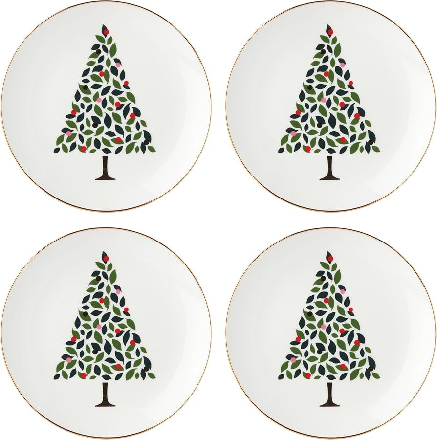 Kate Spade new york Evergreen 4-Piece Accent Plates, 4 Count, White, Christmas Dinnerware Set, Ho... | Amazon (US)