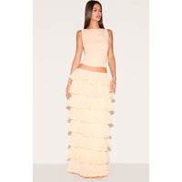 Cream Chiffon Tiered Frill Maxi Skirt | PrettyLittleThing US