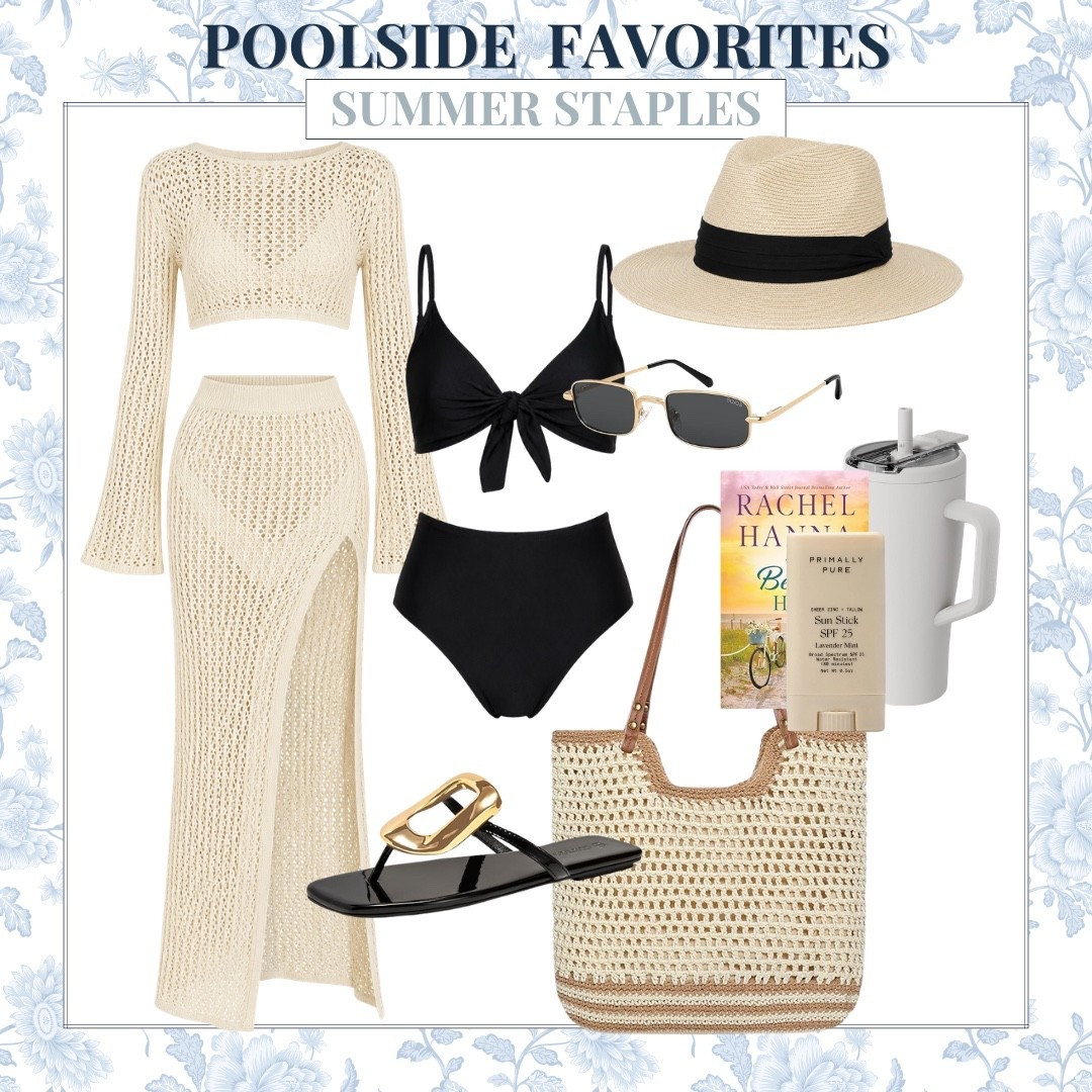 These poolside favorites are giving effortless luxury for summer. I love the neutral crochet cover up paired with the classic black swimsuit and woven accessories, it feels elevated, timeless, and perfect for beach vacations or relaxing by the pool. Such chic summer staples you will wear all season long.

Top: small, Shoes: 7.5, Bra Size: 34DD, Height: 5'2

summer poolside outfit, beach vacation style, neutral summer fashion, black swimsuit outfit, crochet cover up, resort wear women, poolside favorites, summer accessories, woven beach bag, chic vacation outfit, summer staples, audriedollins

#LTKSeasonal #LTKTravel #LTKSwim