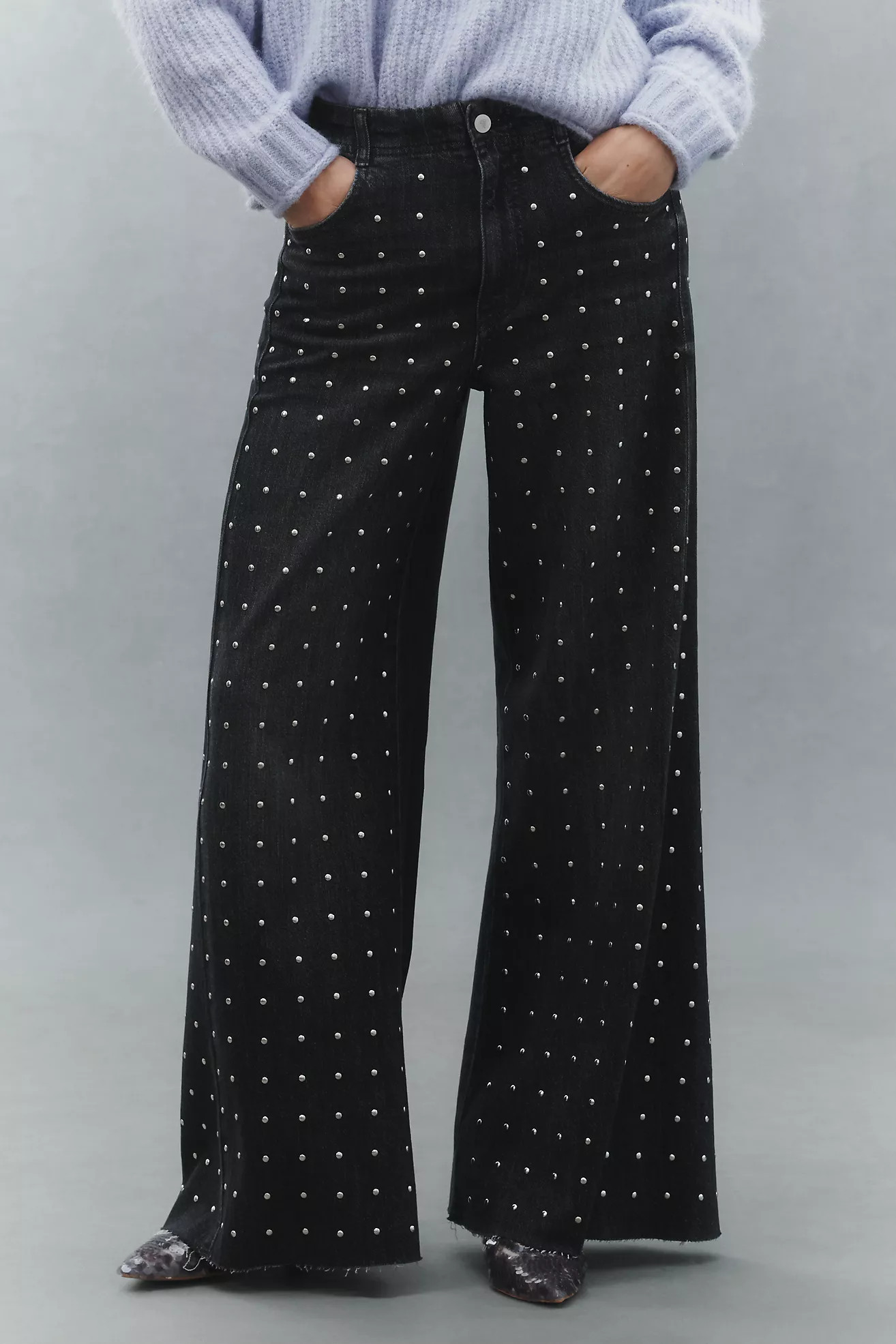 The Adi Mid-Rise Studded Flare Jeans by Pilcro | Anthropologie (US)