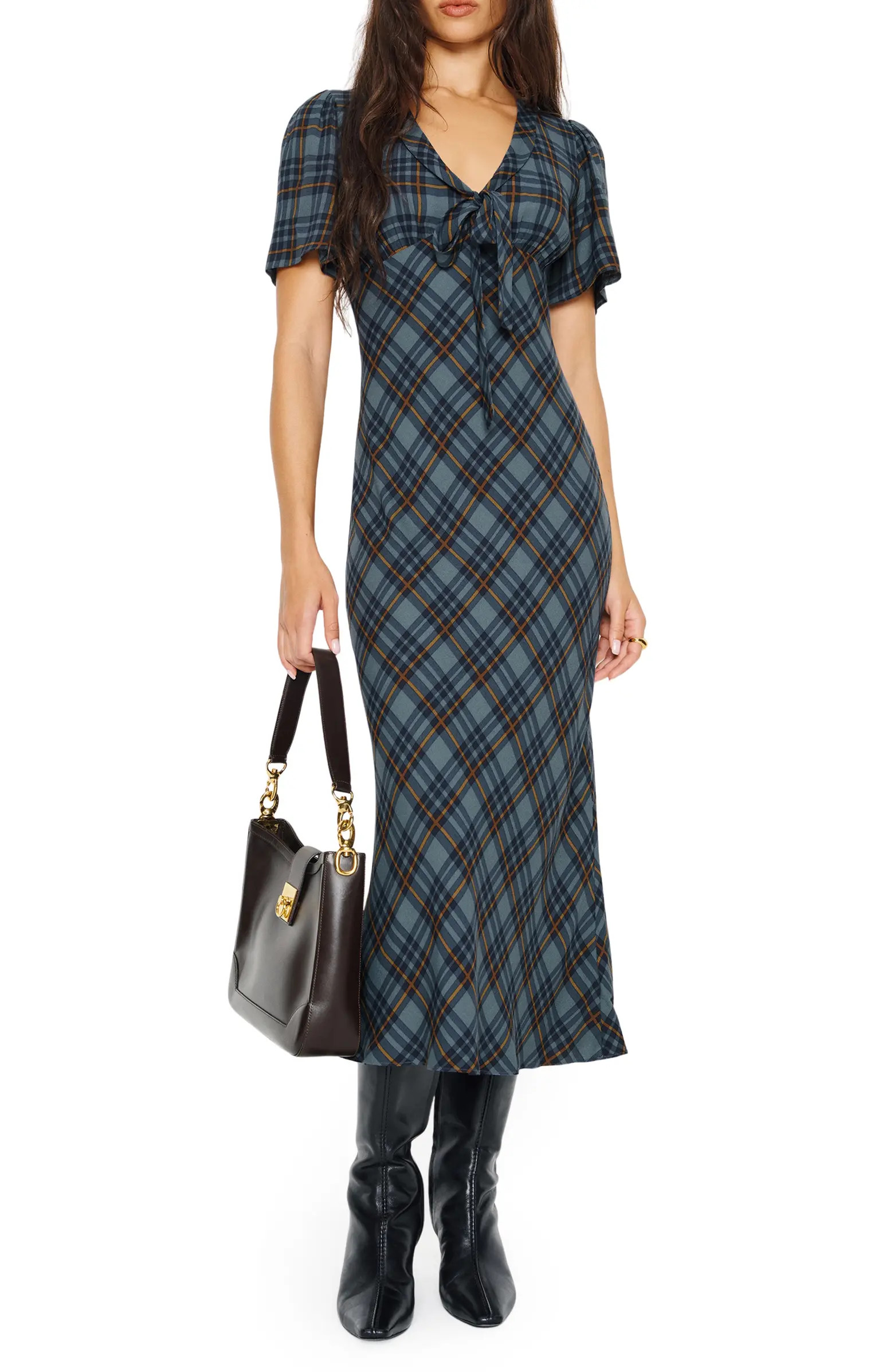 Tyra Plaid Crepe Midi Dress | Nordstrom