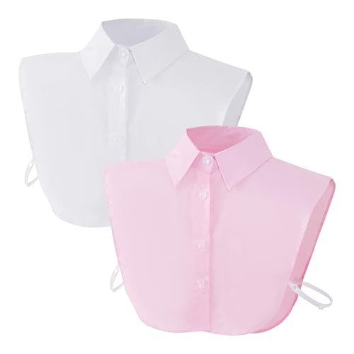 Haakong 2 Pcs Fake Collar Detachable Dickey Collar Faux False Collar Half Shirts for Women Graduation Daily Wear(1, White and Pink) | Amazon (US)
