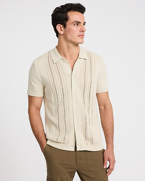Cable Knit Short Sleeve Sweater Polo | Express