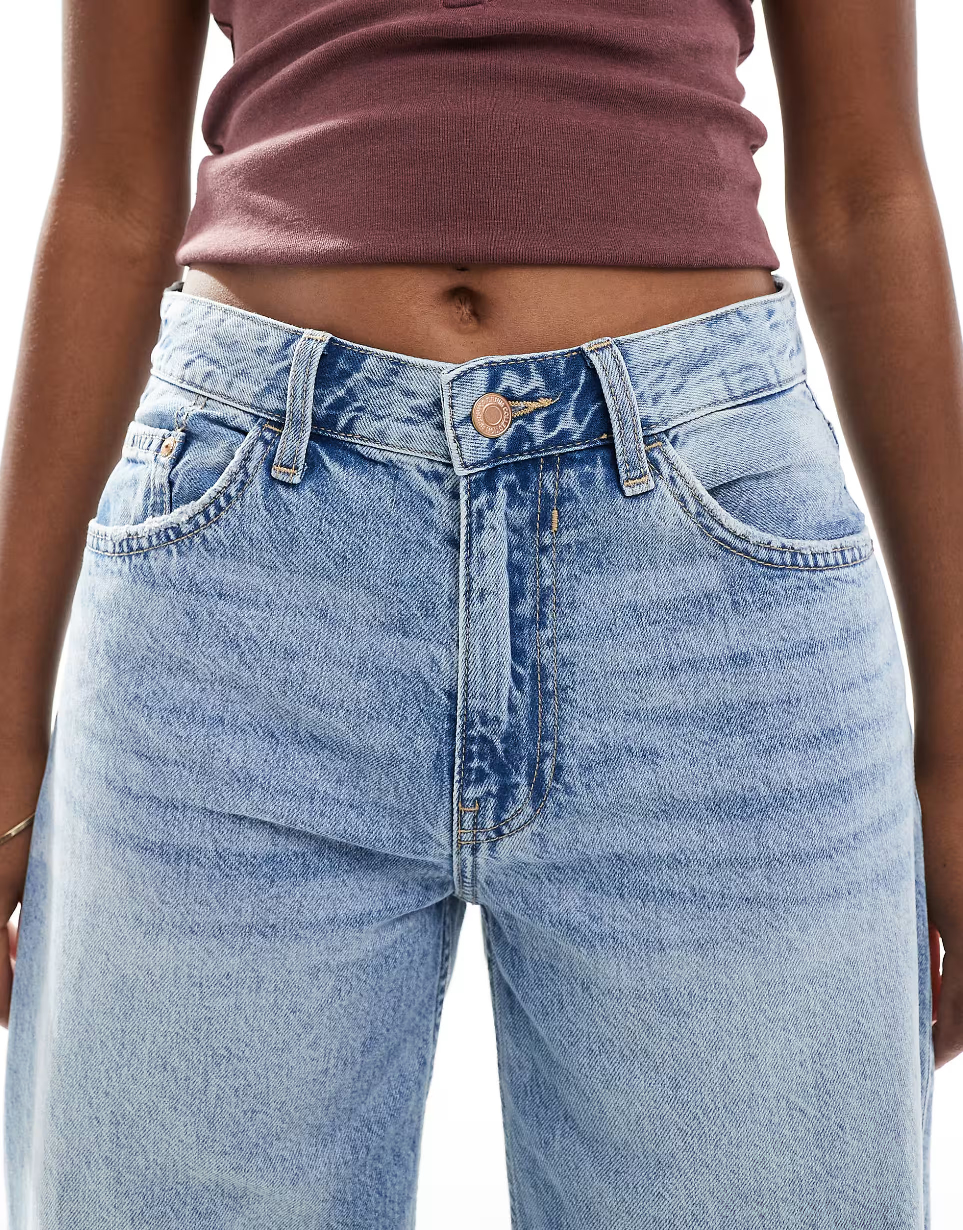 Bershka high waisted wide leg jeans in light wash blue | ASOS | ASOS (Global)