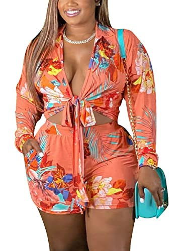 2 Piece Outfits for Women Shorts Sets Sexy Pink Bowknot Tie Front Crop Tops Wide Leg Bodycon Pants Sets with Pockets | Amazon (US)