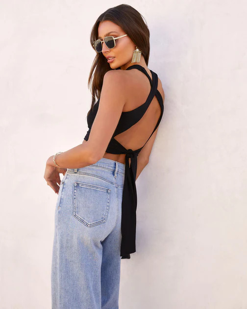 Astoria Back Tie Crop Tank - Black | VICI