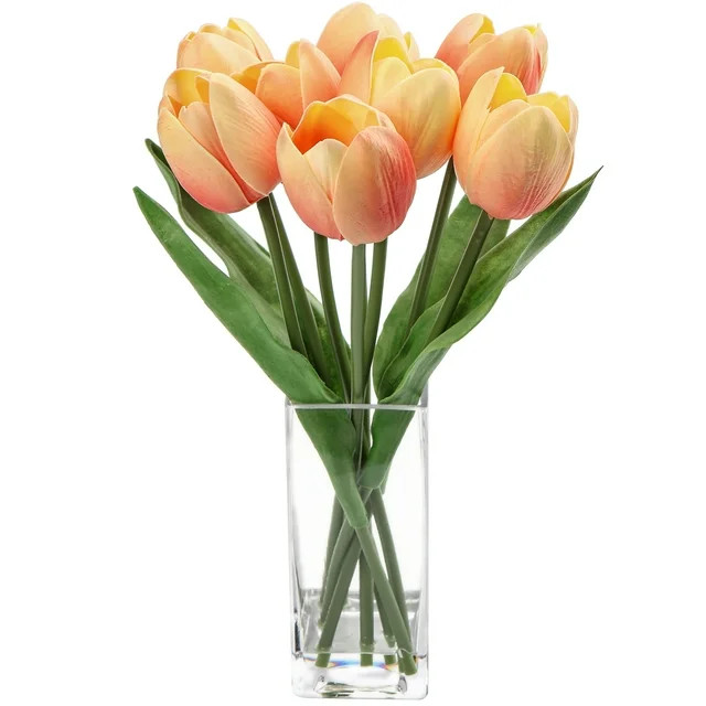Tulip Artificial Flower Faux Peach Flowers Tulips in Clear Vase Flower Arrangement in Faux Water ... | Walmart (US)
