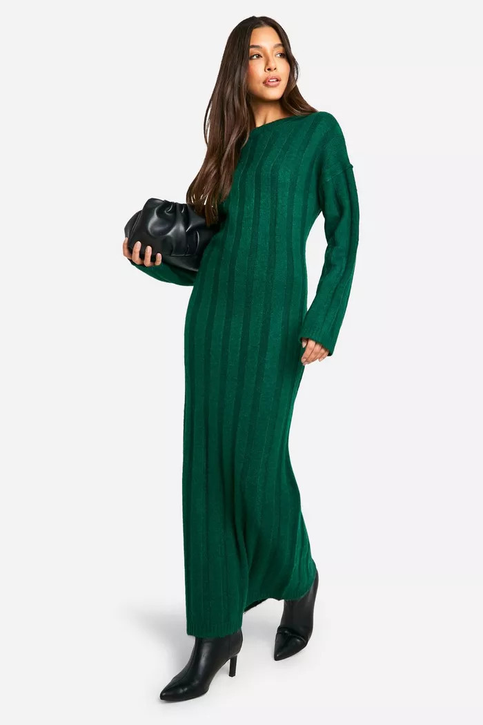 Wide Soft Rib Knitted Maxi Dress | boohoo (US & Canada)