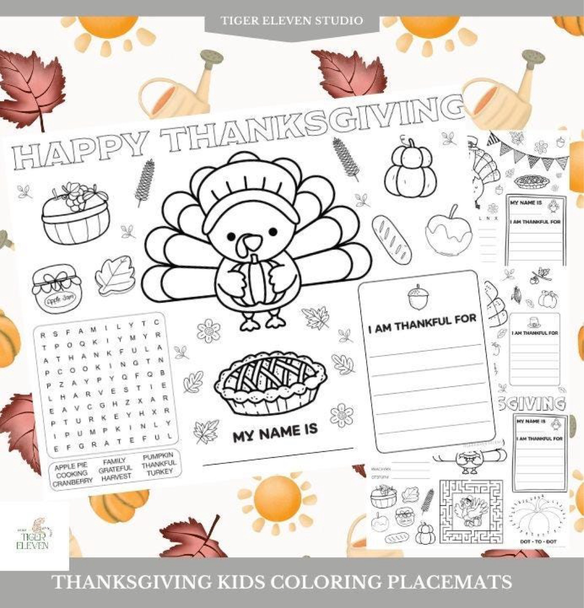 Thanksgiving Kids Activity Coloring Placemats - Set of 4 Printable Activity Placements, Instant Download, Thanksgiving School Craft for Kids 

#LTKKids #LTKFamily #LTKParties