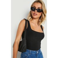 boohoo Women's Double Layer Slinky Square Neck Top in Black | Size: 12 | Knitted | boohoo (US & Canada)