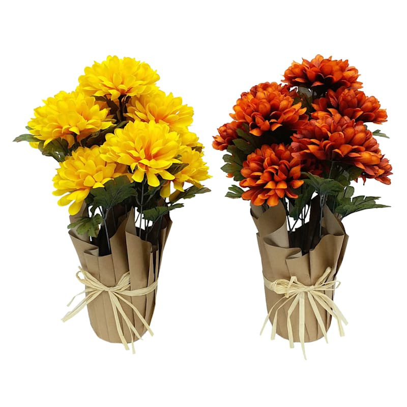 Yellow or Red Mums in Foil Pot | At Home