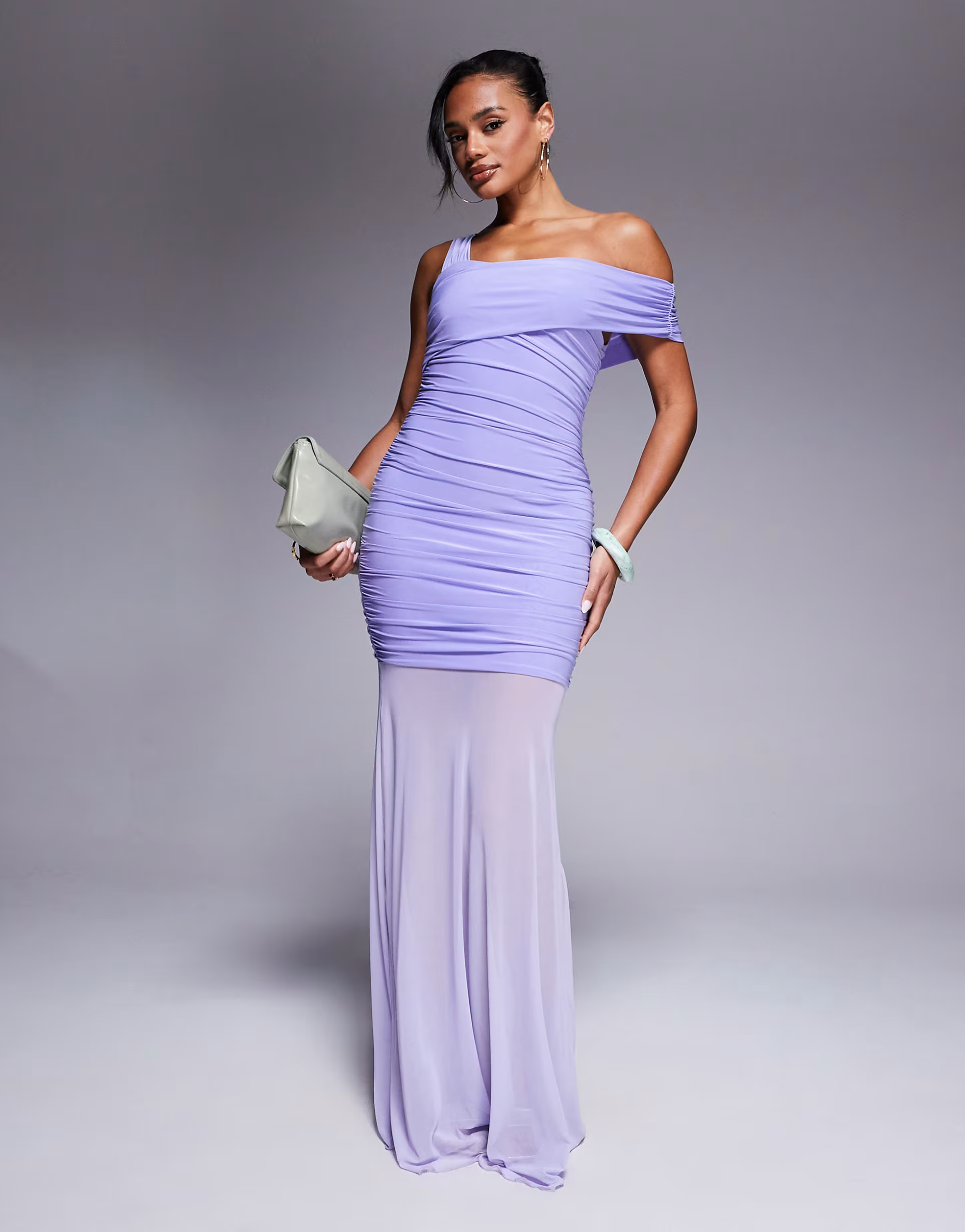 Kaiia exclusive slinky asymmetric one shoulder sheer hem maxi dress in lilac | ASOS | ASOS (Global)