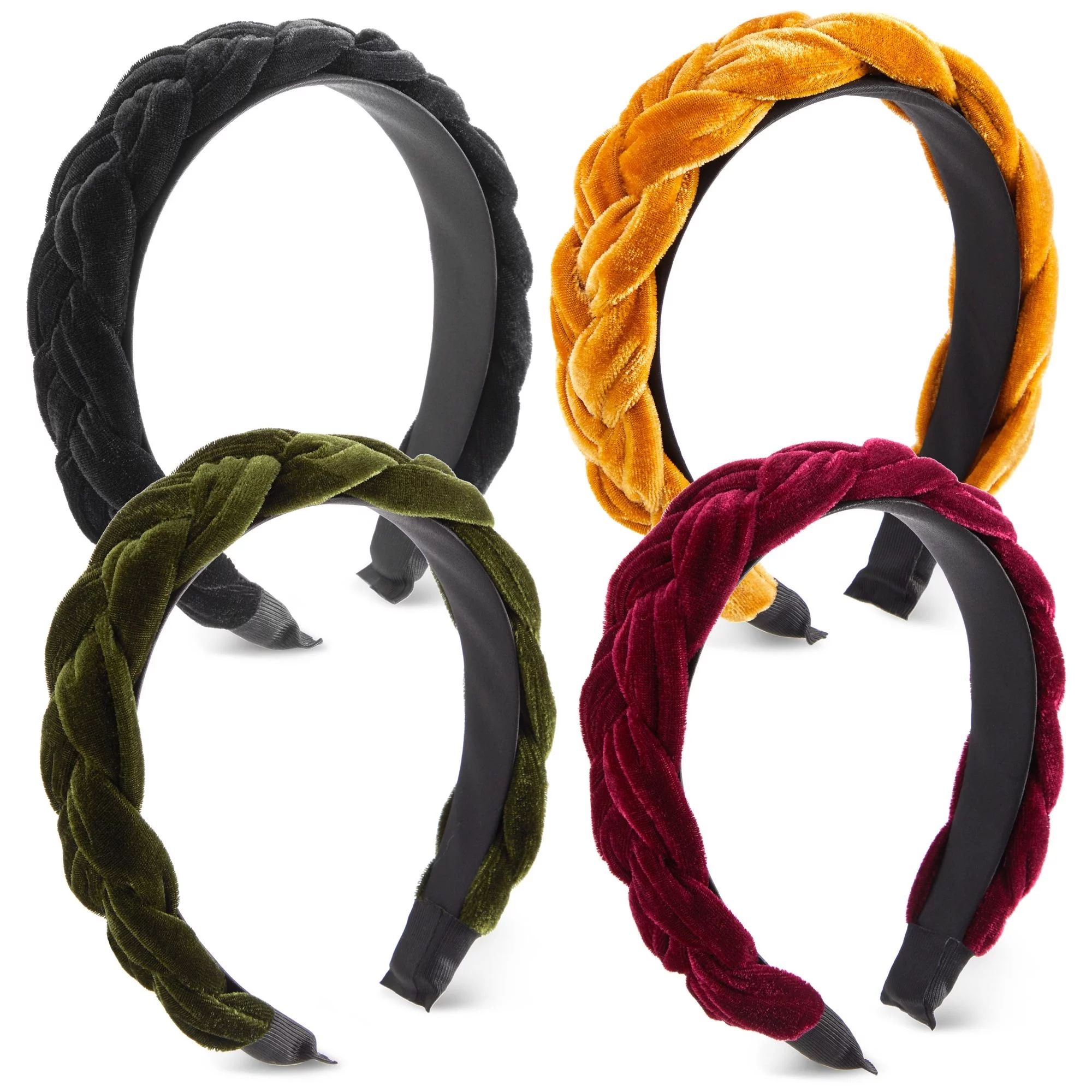 4 Pack Velvet Braided Headbands for Women, Wide, Non-Slip Padded Hair Accessories (4 Colors) | Walmart (US)