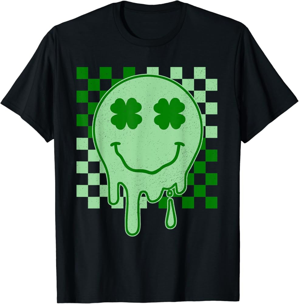 Retro Groovy St Patricks Day Hippie Smile Face Shamrock T-Shirt | Amazon (US)