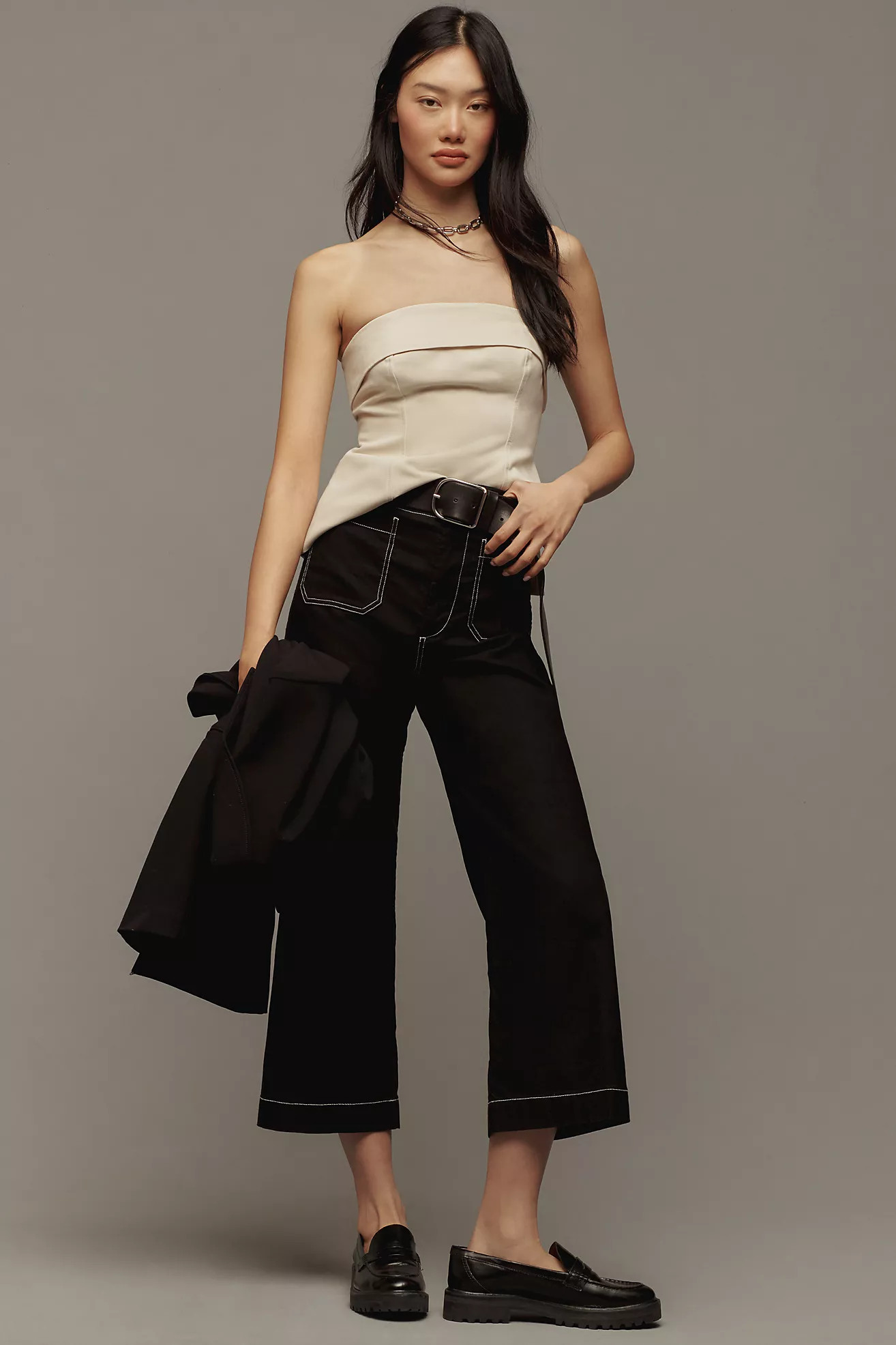 The Colette Cropped Wide-Leg Pants by Maeve: Contrast-Stitch Edition | Anthropologie (US)