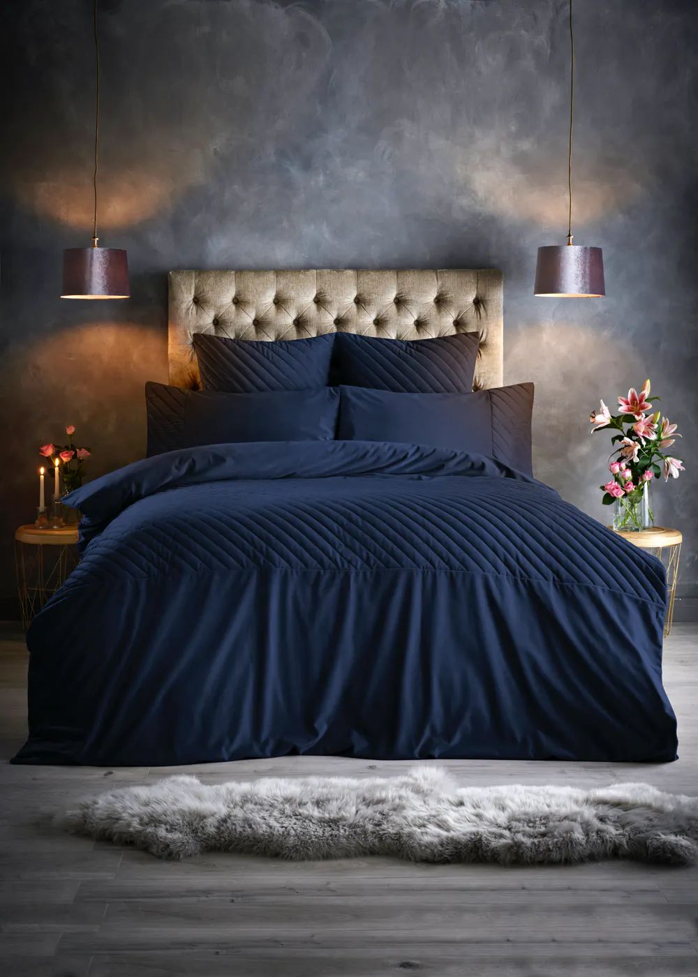 Farhi by Nicole Farhi Navy Quilted Velvet Duvet Cover – Navy | Matalan (UK)