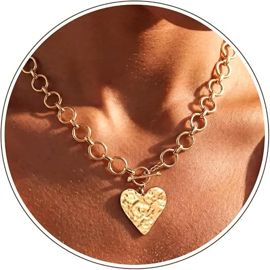 Chunky Gold Necklace for Women, 14K Gold Plated Statement Necklaces | Amazon (US)