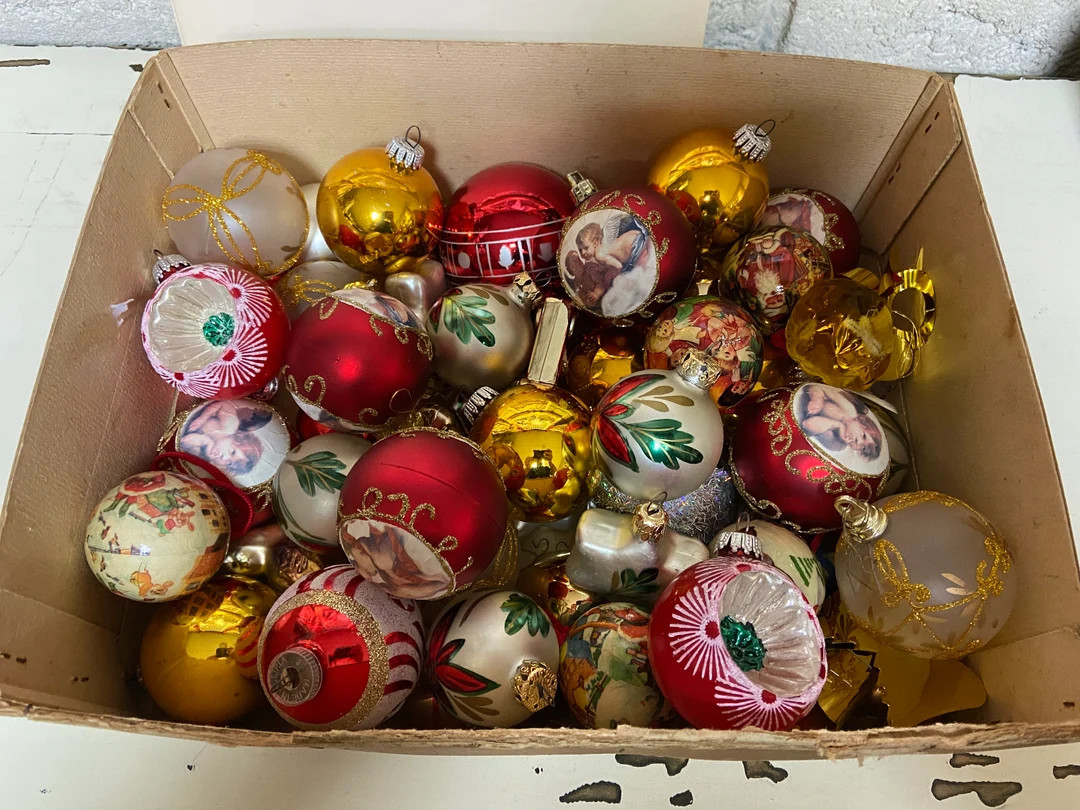 Lot of Vintage french Retro Assorted Real plastic Christmas Tree balls pine cone alsace Decoratio... | Etsy (US)