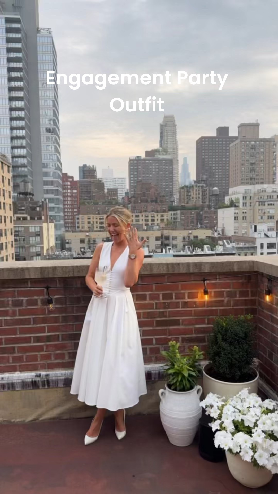 Engagement party midi white dress classic timeless Ralph Lauren inspired #bride #bridetobe 

#LTKWedding #LTKParties #LTKStyleTip