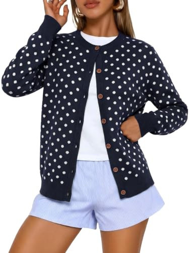 Navy Blue Cardigan for Women Polka Dot Long Sleeve Button Up Cardigans | Amazon (US)
