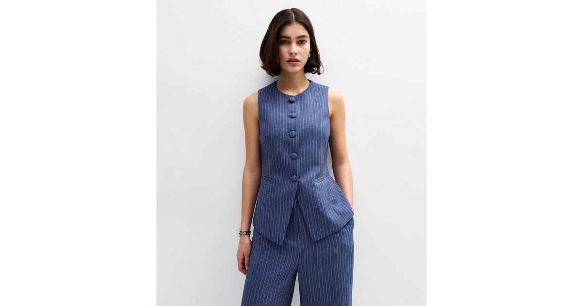 Blue Pinstripe Longline Waistcoat
						
						Add to Saved Items
						Remove from Saved Items | New Look (UK)