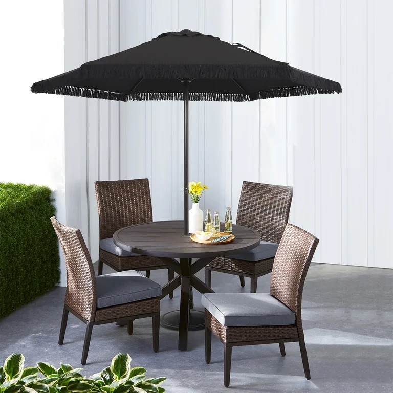 Better Homes & Gardens 7.5" Black Solid Print Round Market Patio Umbrella, Adjustable Tilt | Walmart (US)