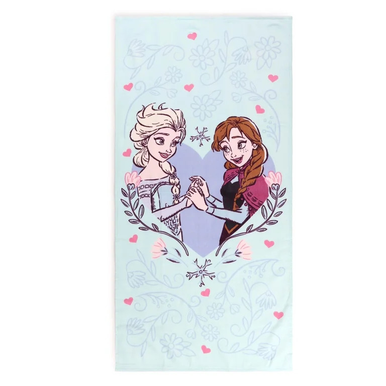 Frozen Elsa and Anna Lovely Heart Kids Beach Towel, Cotton, Blue, Disney, 28" x 54" | Walmart (US)