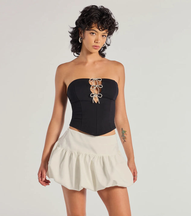 Adorable Glam Rhinestone Bow Cutout Corset Top | Windsor Stores