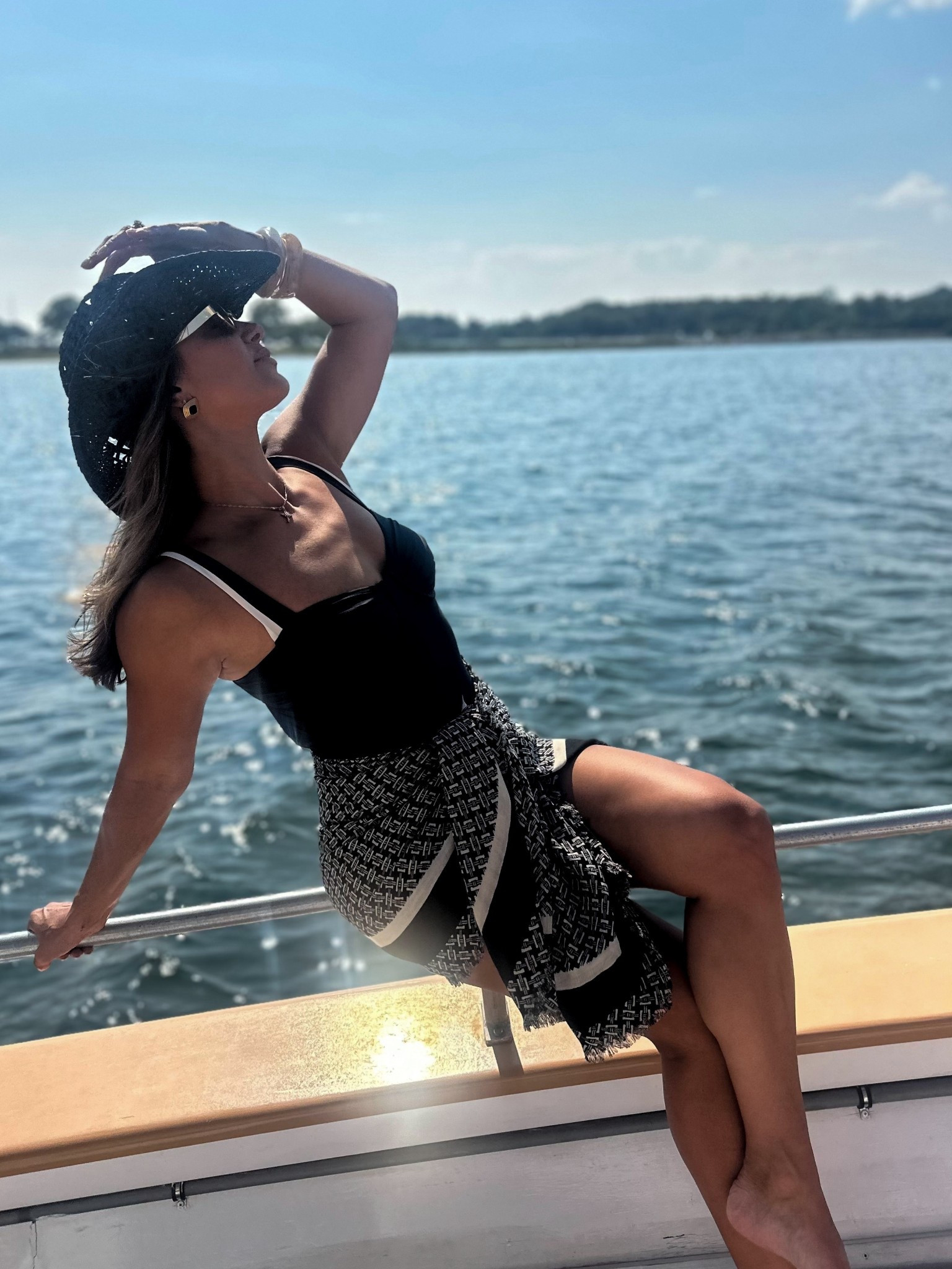 Boat day ⚓️

• black straw cowboy hat, lulus one piece swim, rag and bone scarf, sarong, amazon finds, summer, beach day 