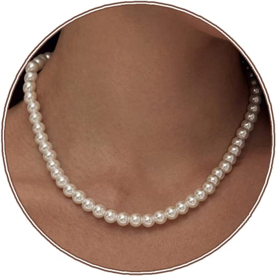 Zeffy Pearl Necklace 8MM Dainty Round Imitation Pearl Necklace Wedding Pearl Necklace Delicate Je... | Amazon (US)