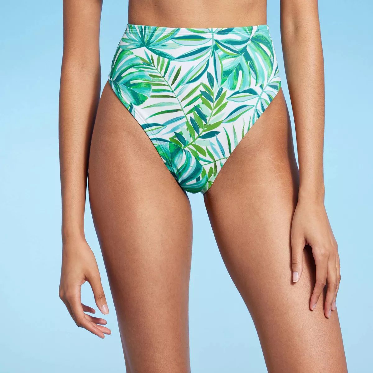 Women's High Waist High Leg Extra Cheeky Bikini Bottom - Shade & Shore™ Green Leaf Print | Target
