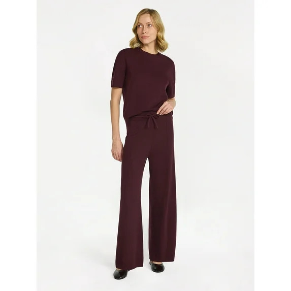 Time and Tru Women's Jersey Short Sleeve Top and Sweater Pants Set, 2-Piece, Sizes XS-3XL | Walmart (US)