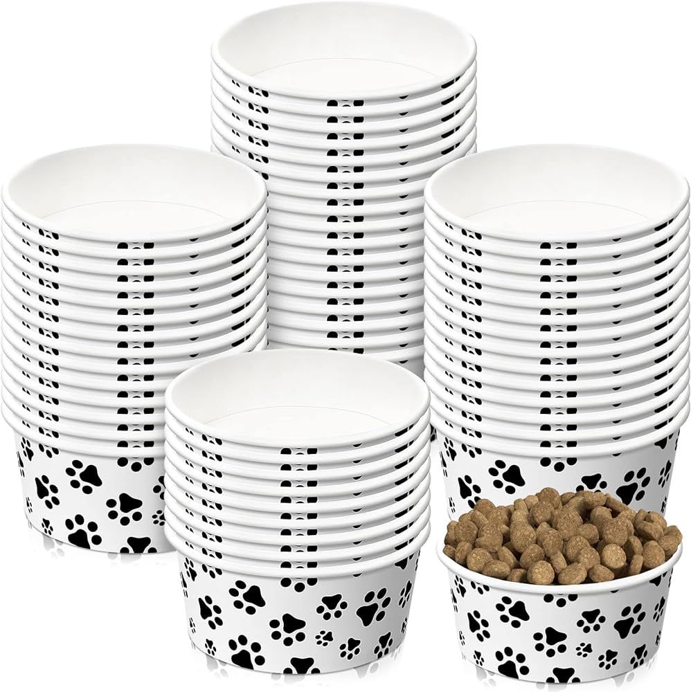 30 Pieces Disposable Dog Bowls Small Pet Feeding Bowls with Printed Pattern Dog Dishes for Small ... | Amazon (US)