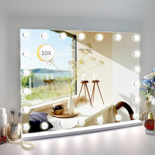 Despful 27.5"x 21.6" Vanity Mirror Makeup Mirror with Lights,10X Large Hollywood Lighted Vanity Mirror with 22 Dimmable LED Bulbs,3 Color Modes,Touch Control for Bedroom,Tabletop or Wall-Mounted | Amazon (US)