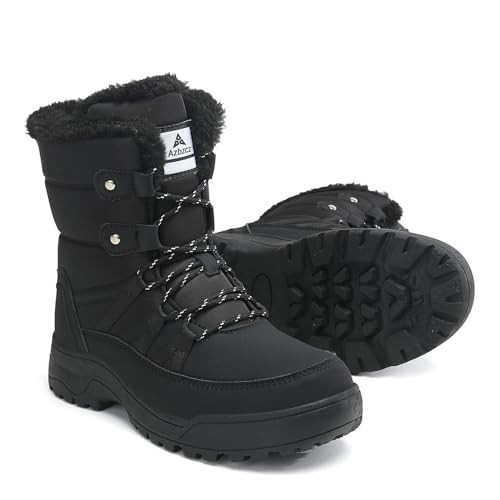 AZBZCZ Womens Winter Snow Boots Waterproof Anti-Slip Cold Weather Fur Lined Comfortable Shoes US 11 Black | Amazon (US)