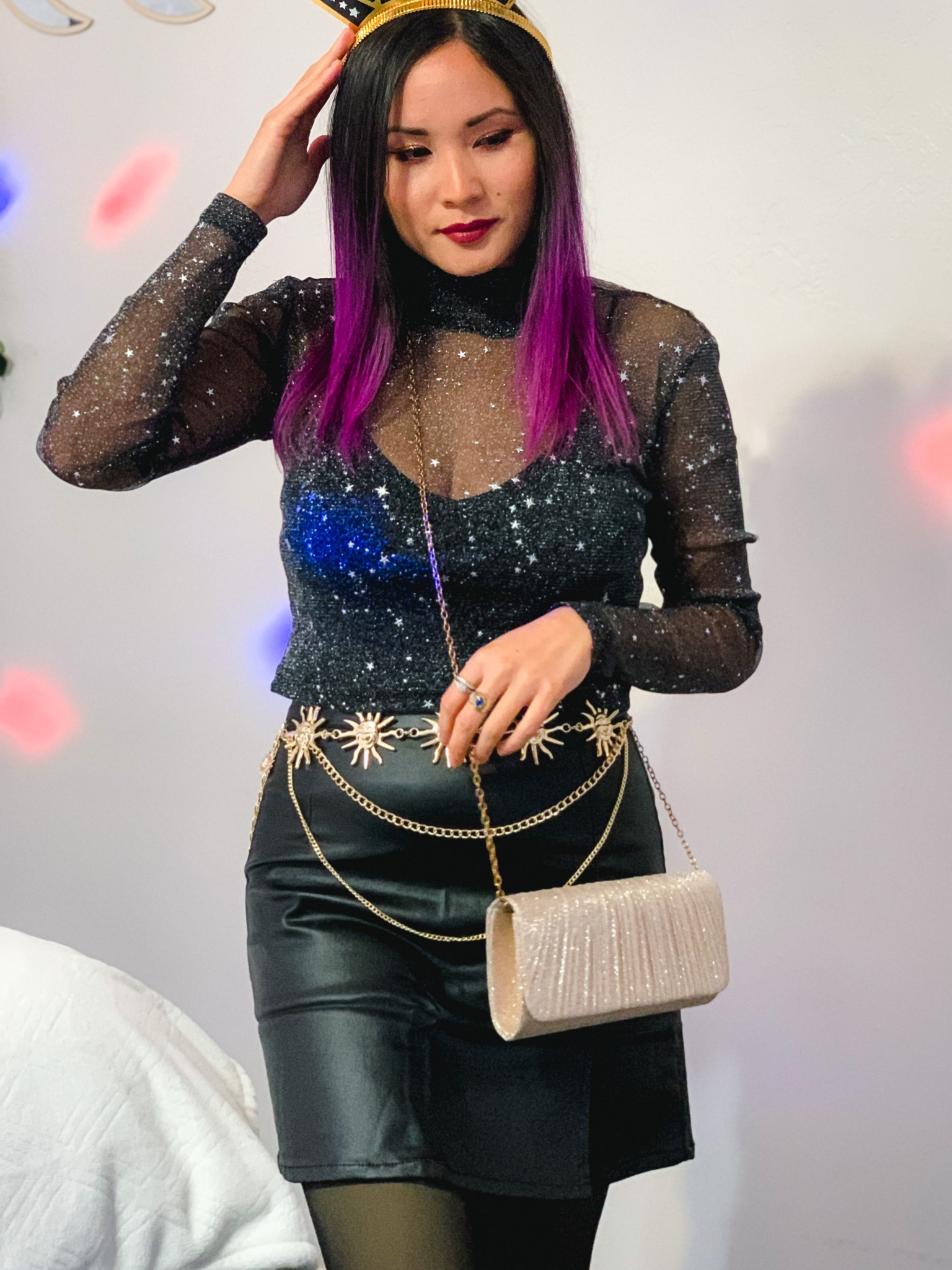 Long Sleeves sheer Mesh top, Leather mini skirt and Bohemia Multilayer Metal Waist Chain perfect for a Valentine’s Day night out 💕 

#LTKunder100 #LTKSeasonal #LTKGiftGuide