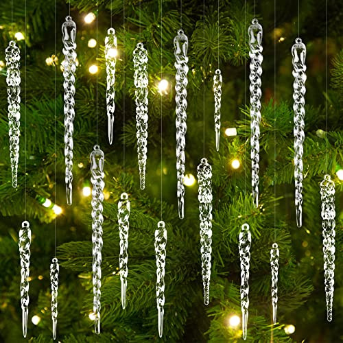 DULEFUN 24pcs Christmas Tree Crystal Decorations 4 Styles Clear Acrylic Xmas Tree Icicle Hanging Ornaments for Christmas New Year Holiday Wedding Winter Party Decor | Amazon (US)
