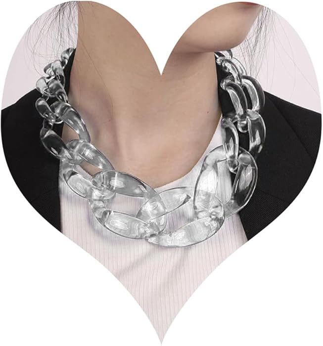 Wiwpar Acrylic Choker Necklace Statement Chunky Fashion Acrylic Necklace Colorful for Women (Whit... | Amazon (US)