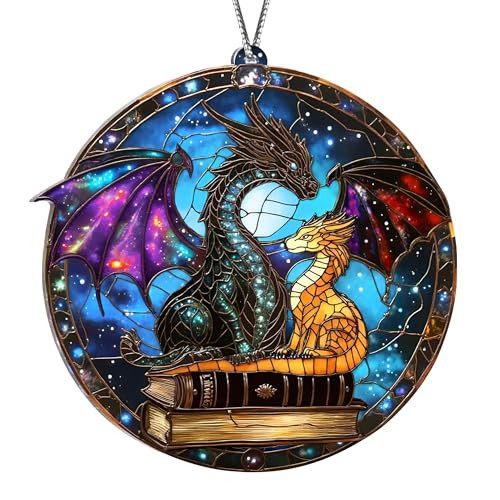 Tairn and Andarna Fourth Wing Merch, Acrylic 4th Wing Dragon Gifts Bookish Decor, Faux Stained Glass Dragon Fantasy Bookshelf Decor, Wings of Fire, Dungeons and Dragons Christmas Book Ornament | Amazon (US)