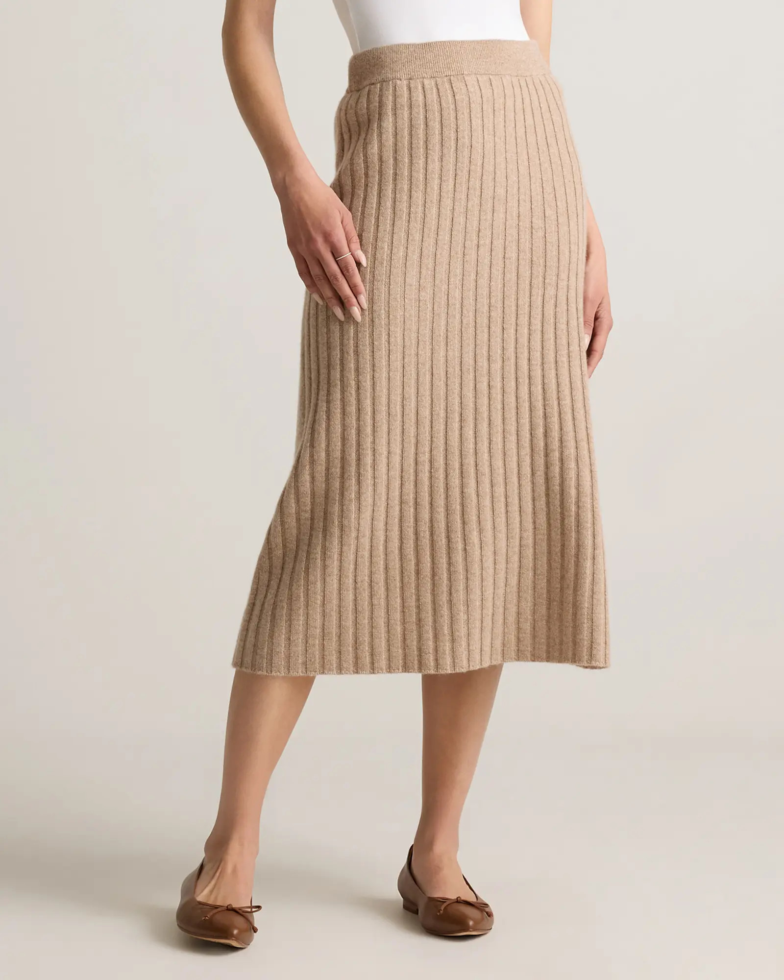 Mongolian Cashmere Midi Skirt in Oatmeal | Quince