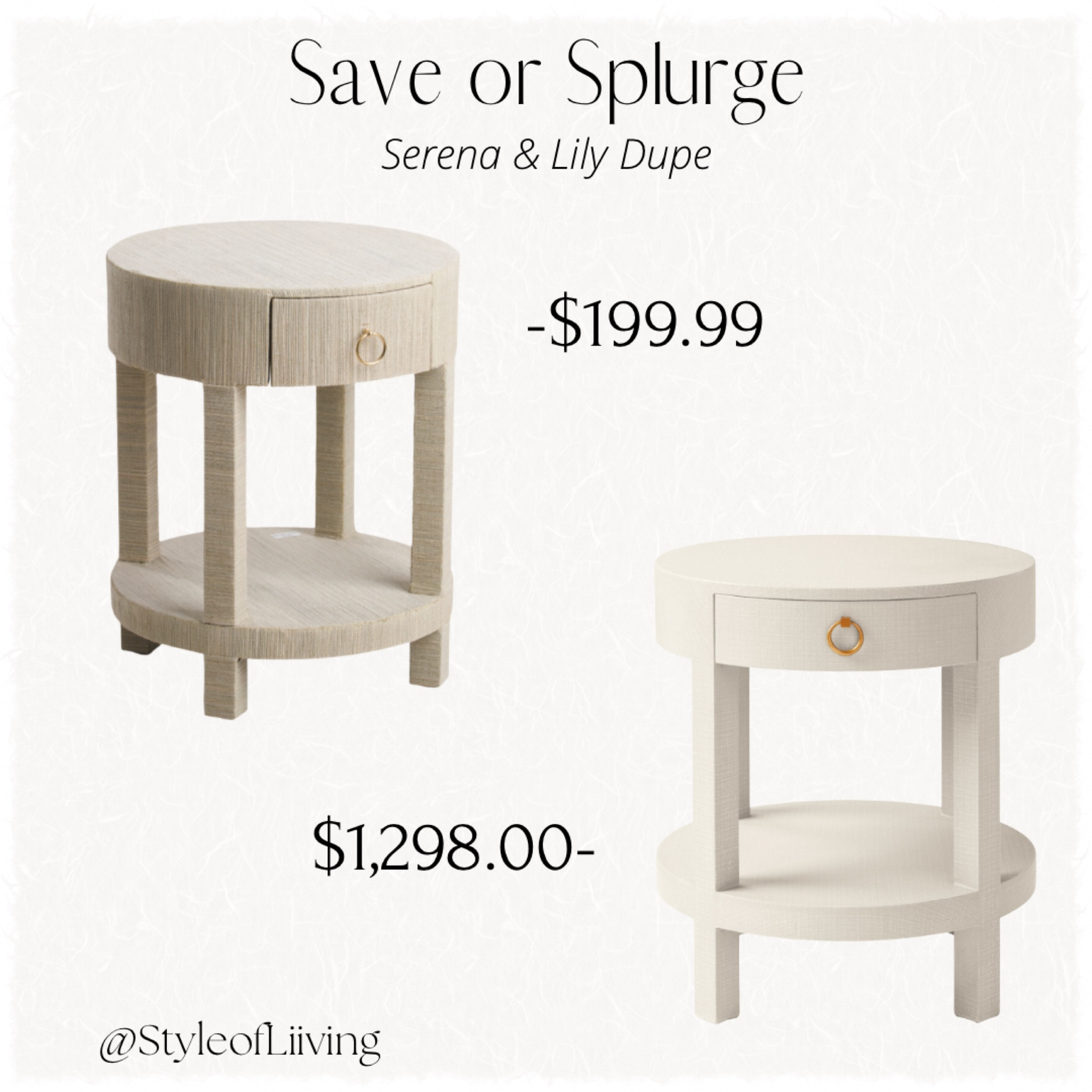 Serena and Lily dupe! Round side table nightstand. TJ Maxx raffia side table natural color with gold tone detail.