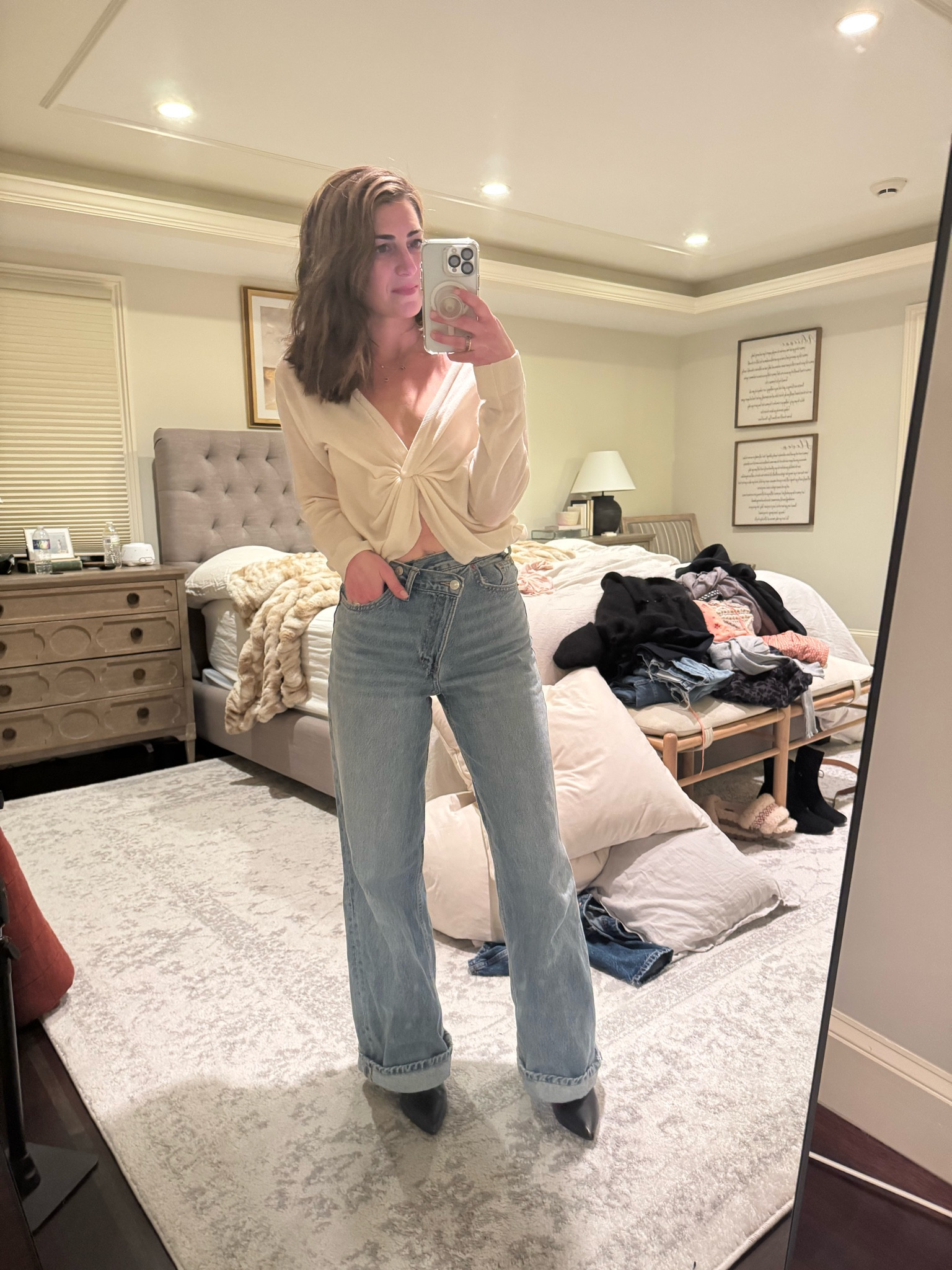 Crossover sweater reversible denim pointy toed boots winter staples classic 

#LTKStyleTip #LTKParties #LTKWatchNow