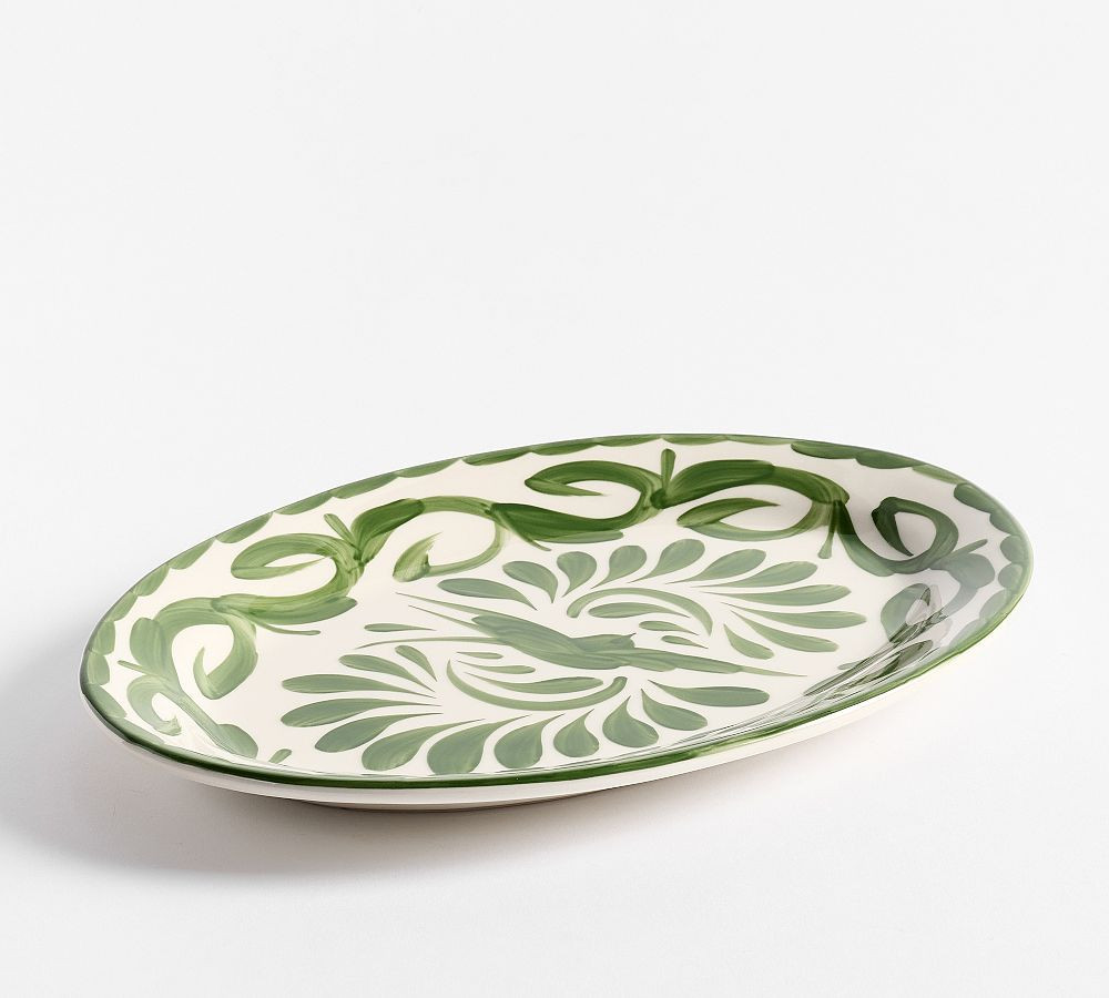 Puebla Porcelain Oval Serving Platter - Green | Pottery Barn (US)