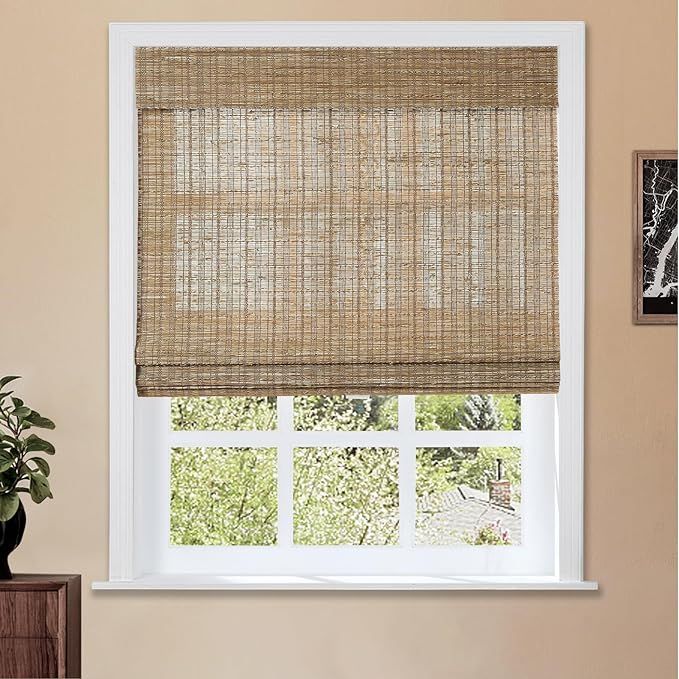 TWOPAGES Roman Blind Bamboo Jute Cordless Shade for Kitchen Windows Patio Door, Custom Made Windo... | Amazon (US)