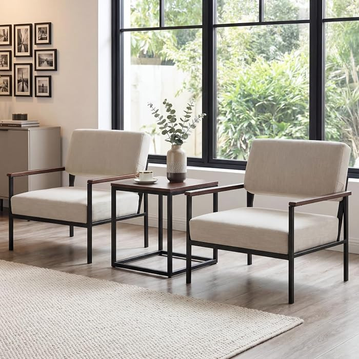 BESTANO Mid Century Modern Accent Chair Set of 2, Wide Oversized Guest Reception Armchair, Linen ... | Amazon (US)